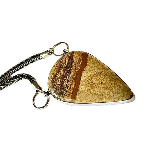 Natural Picture Jasper Gemstone in a 925 Stamped Silver Overlay Necklace - Picture 7 of 9